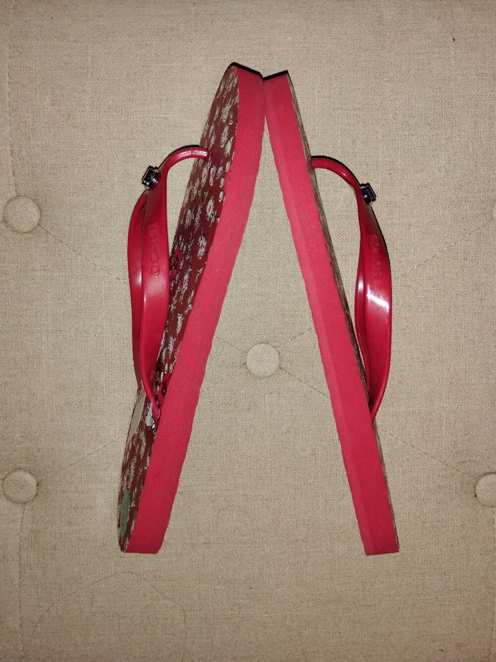 Coach Red Floral Flip Flops - Size 8 - Picture 7 of 13